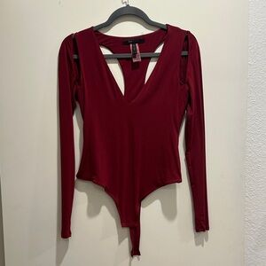 BCBGMaxAzria Deep Red V-Neck Bodysuit